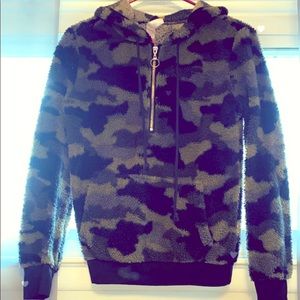 Fuzzy camouflage sweatshirt